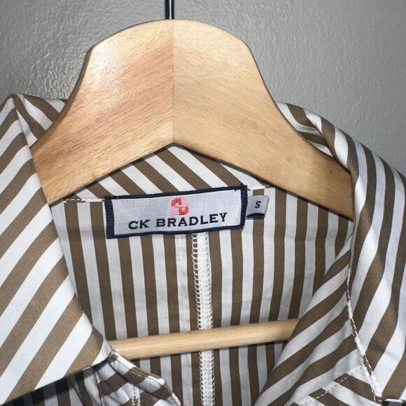 CK Bradley Ivy Dress Taupe Stripe Collared Button Front Size Small White - Picture 4 of 7